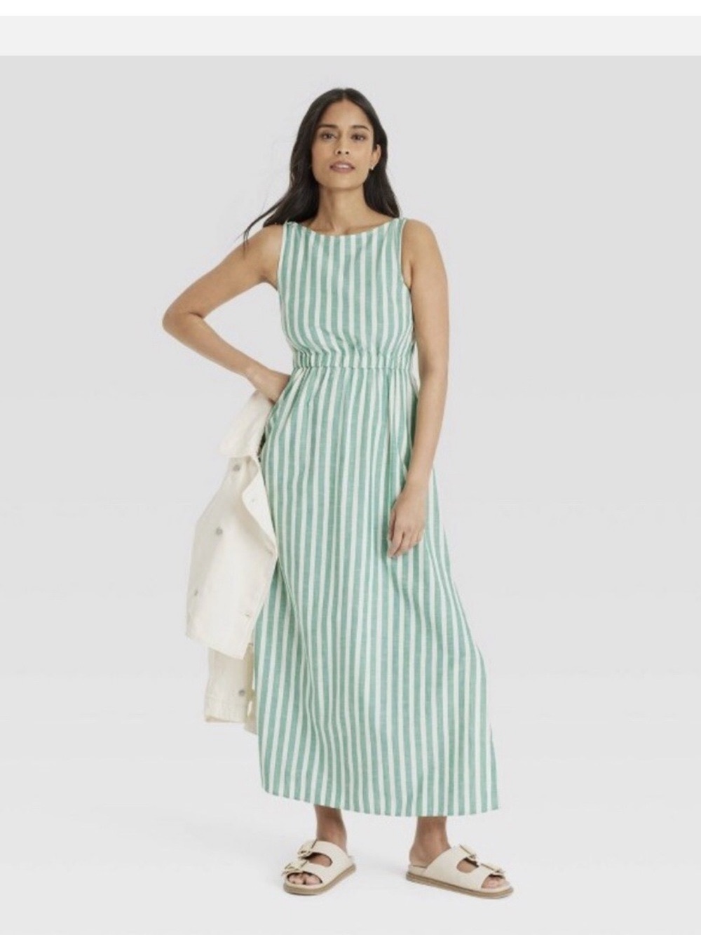 NWOT- Universal Thread Mint and White Striped Sleeveless Maxi Dress Medium